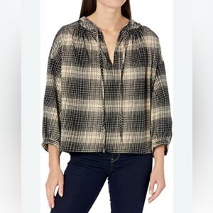 JOIE Barrian Women’s Plaid 3/4 Sleeve Flannel Shirt Size XL